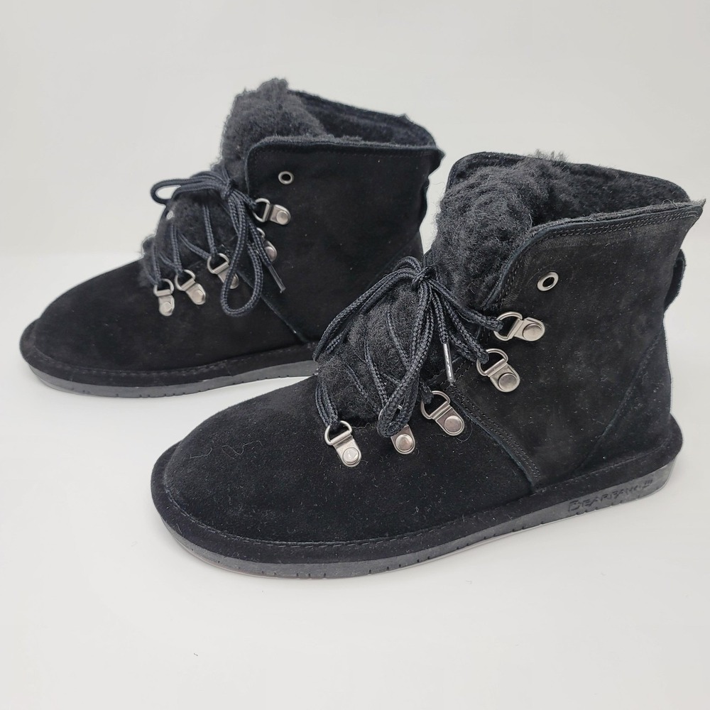 Bearpaw Kerri Suede Lace Up Ankle Snow Boots Booties Size 8 Wide Black Neverwet‎ - Picture 3 of 15